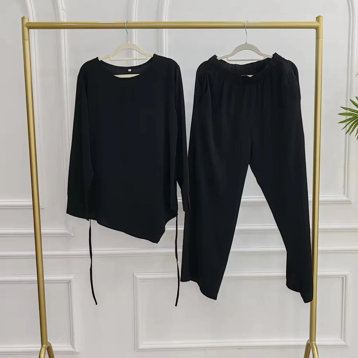 Muslim Women Daily Wear 2 Pieces Set Nida Tops And Pants Suit #251089
