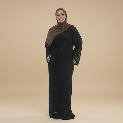 Muslim Women 2 Pieces Set Hollow Abaya Dress With Inner Abaya Dress #261081