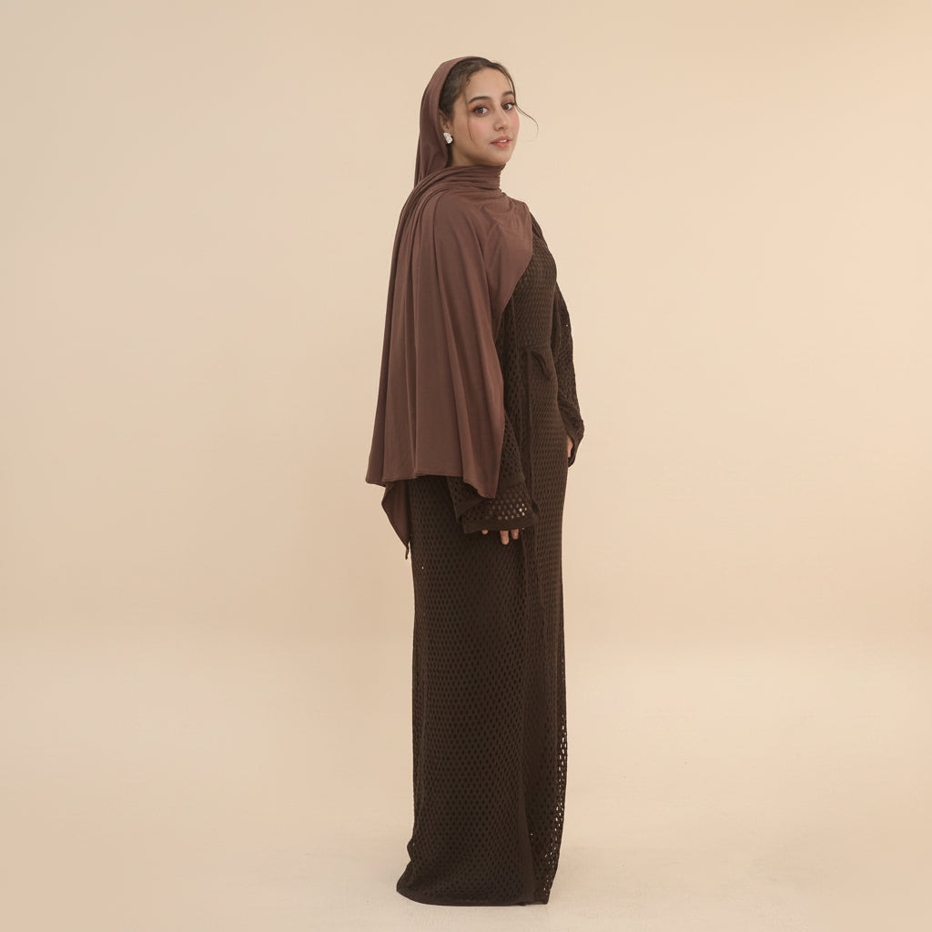 Muslim Women 2 Pieces Set Hollow Abaya Dress With Inner Abaya Dress #261081