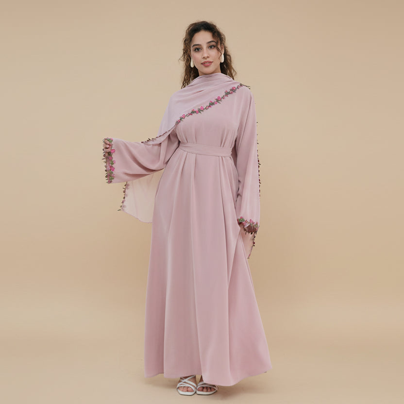 عباءة ندى للنساء المسلمات مع حجاب متناسق ومزخرف بالدانتيل #261355