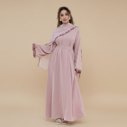 عباءة ندى للنساء المسلمات مع حجاب متناسق ومزخرف بالدانتيل #261355