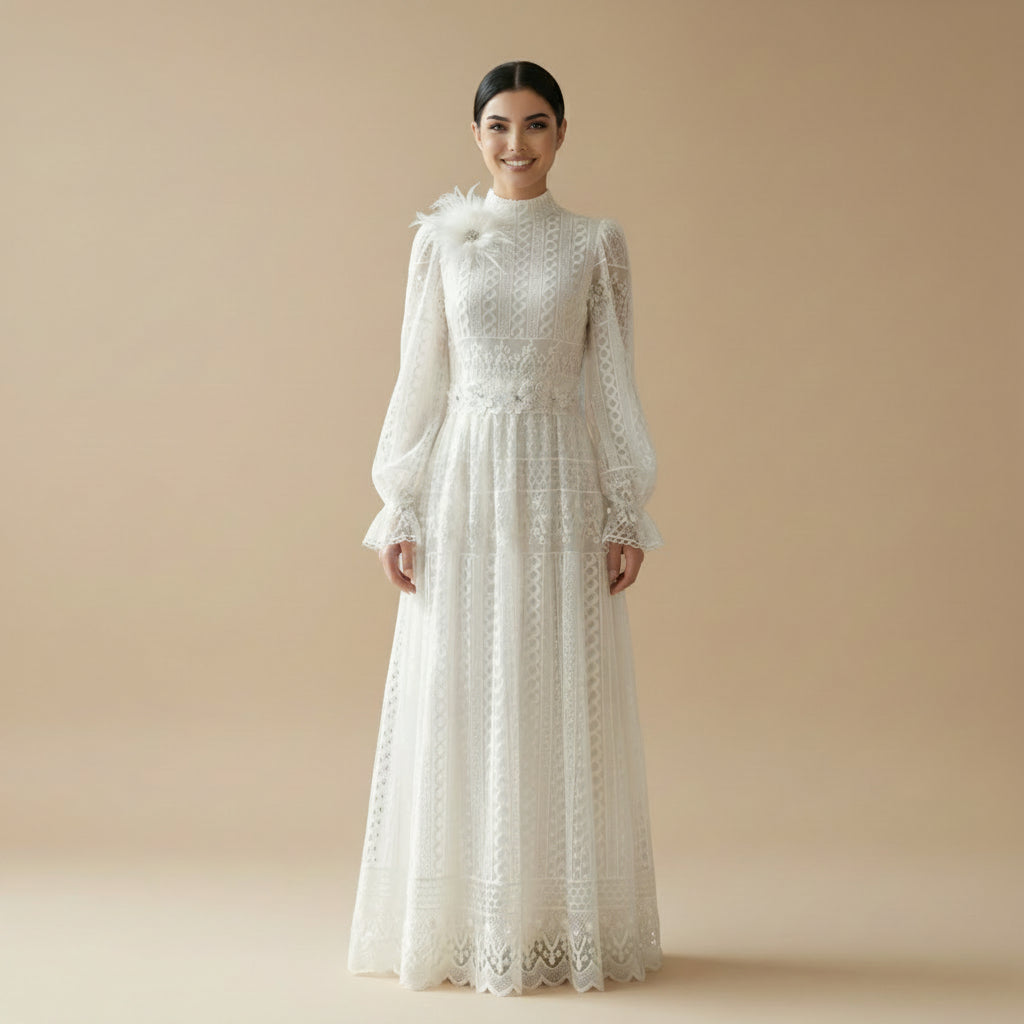 Exquisite Embroidery Double Layers Abaya Dress #261240