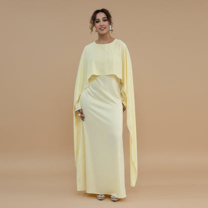 Muslim Women Embellished Beads Cape Satin Abaya Dress #261134
