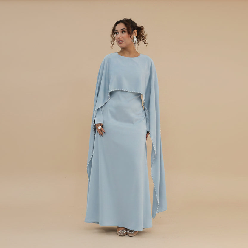 Muslim Women Embellished Beads Cape Satin Abaya Dress #261134