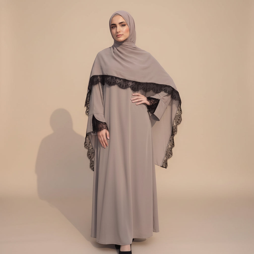 عباية نسائية دانتيل مع حجاب متناسق #261175