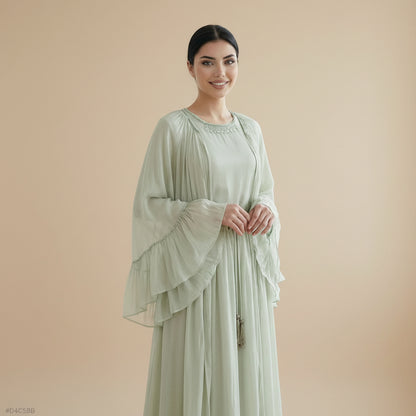 Muslim Women Embellished Rhinestones Short Sleeve Abaya Dress With Cape #261239