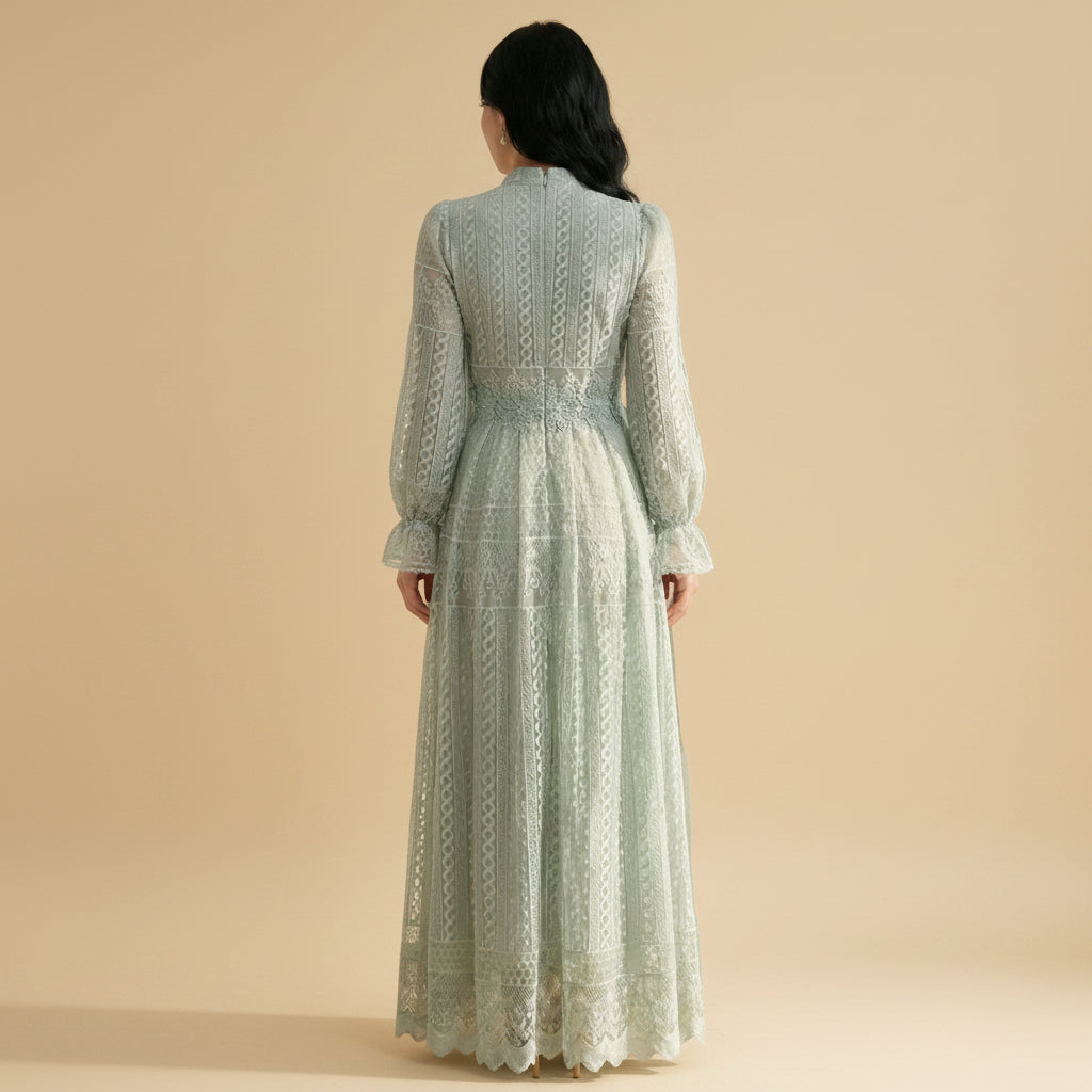 Exquisite Embroidery Double Layers Abaya Dress #261240