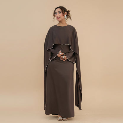 Muslim Women Embellished Beads Cape Satin Abaya Dress #261134