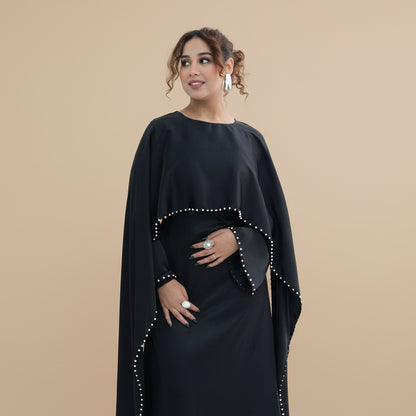 Muslim Women Embellished Beads Cape Satin Abaya Dress #261134