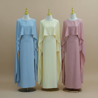 Muslim Women Embellished Beads Cape Satin Abaya Dress #261134