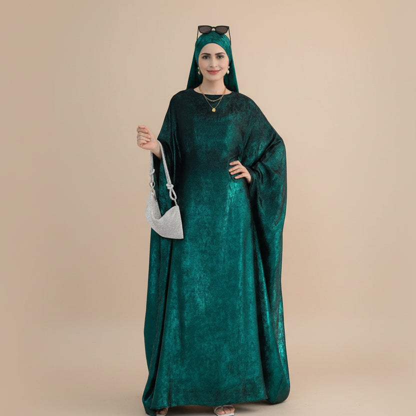 فستان عباية فراشة بتصميم فراشة لامع بلون برونزي رقم 26778