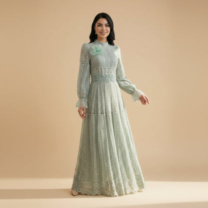 Exquisite Embroidery Double Layers Abaya Dress #261240