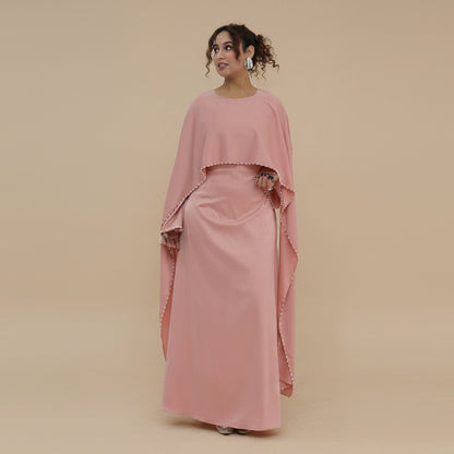 Muslim Women Embellished Beads Cape Satin Abaya Dress #261134