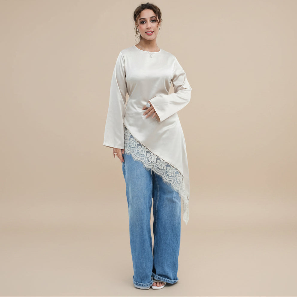 Muslim Women Laced Tops And Skirt - Daily Wear Abaya Dress - #261185