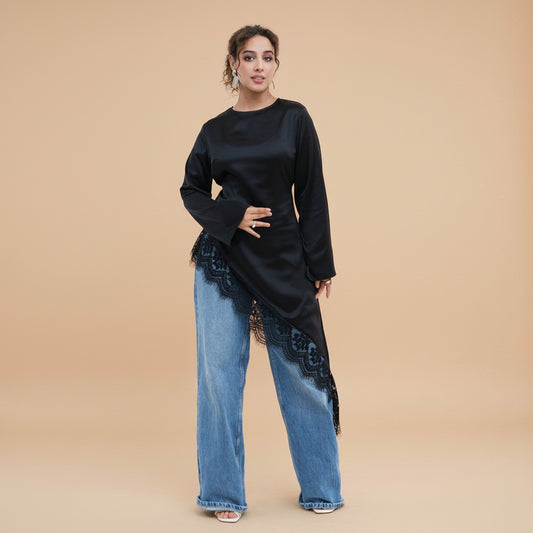 Muslim Women Laced Tops And Skirt - Daily Wear Abaya Dress - #261185