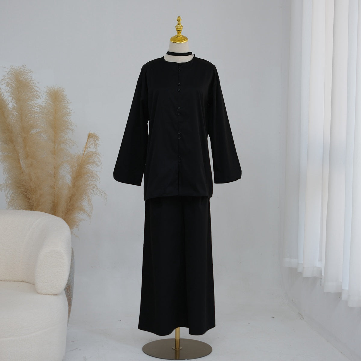 Daily Wear Muslim Women 2 Pieces Set Tops And Pants Suit Set #251312