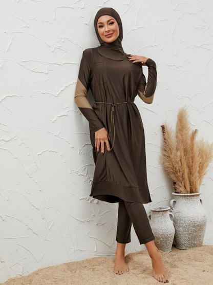 Muslim Burkinis 3 Pieces Set Swimsuit Swimwear - Islamic Halal Bathing Suit - Coffee - #2610764