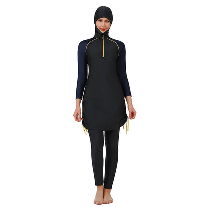 Muslim Burkini 3 Pieces Set Swimsuit Bathing Suit - Islamic Halal  Swimwear - Black - #26M032