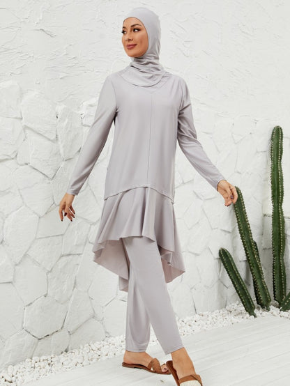 Muslim Burkini 3 Pieces Set Swimsuit Swimwear - Islamic Halal Bathing Suit - Gray - #2611091