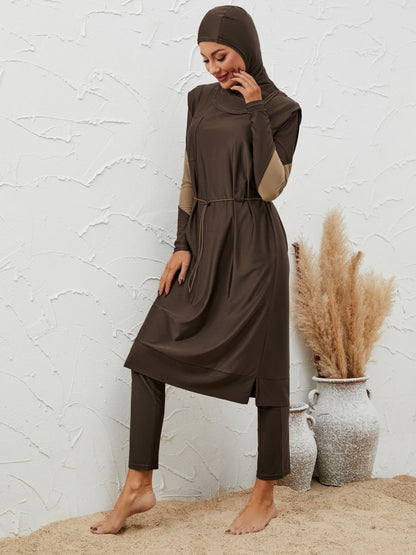 Muslim Burkinis 3 Pieces Set Swimsuit Swimwear - Islamic Halal Bathing Suit - Coffee - #2610764