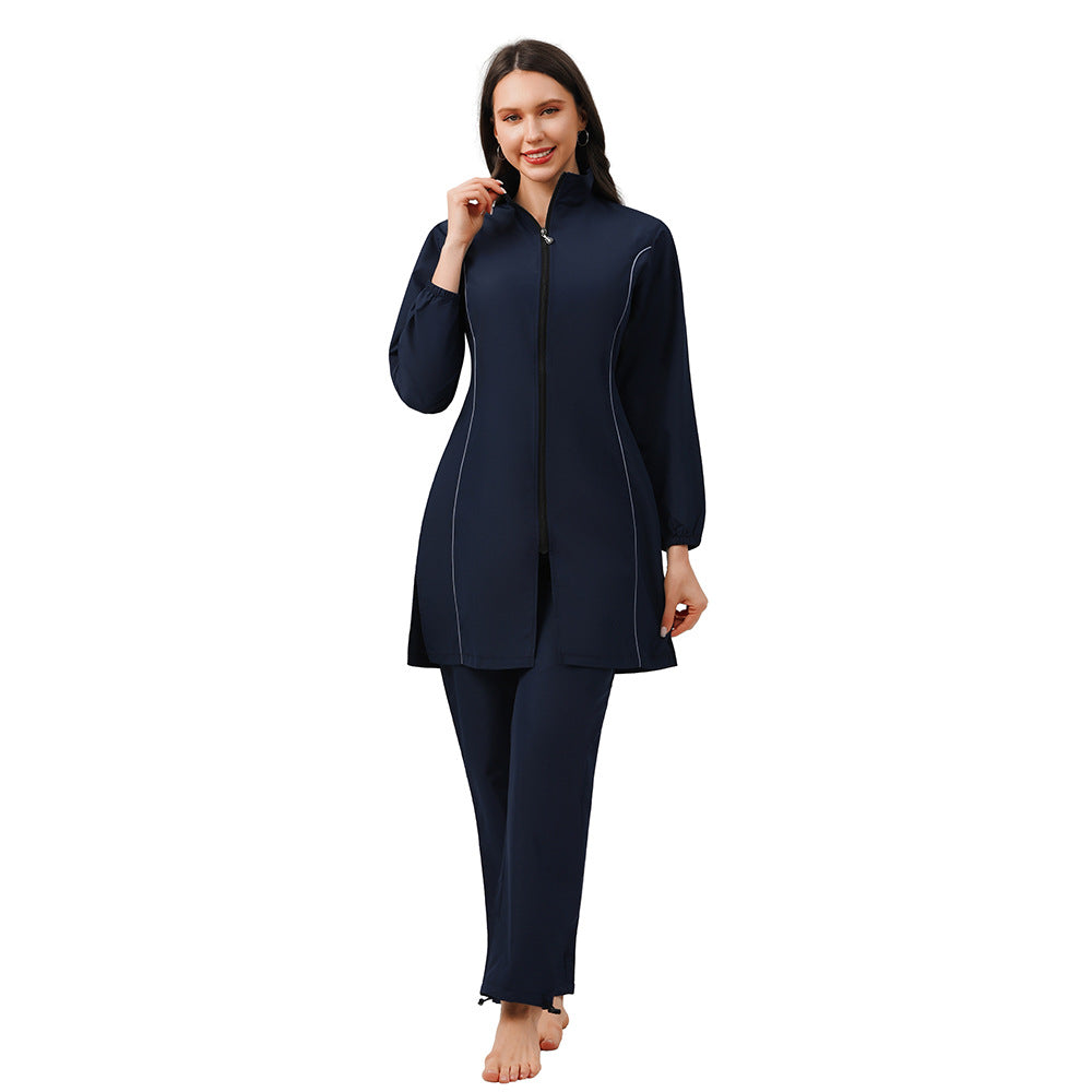 Muslim Burkinis 3 Pieces Set Swimsuit Bathing Suit - Islamic Halal  Swimwear - Black/Dark Blue - #26M038