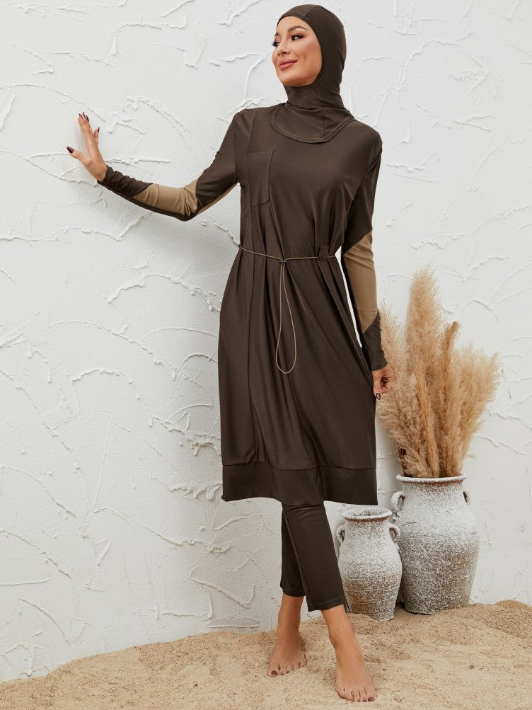 Muslim Burkinis 3 Pieces Set Swimsuit Swimwear - Islamic Halal Bathing Suit - Coffee - #2610764