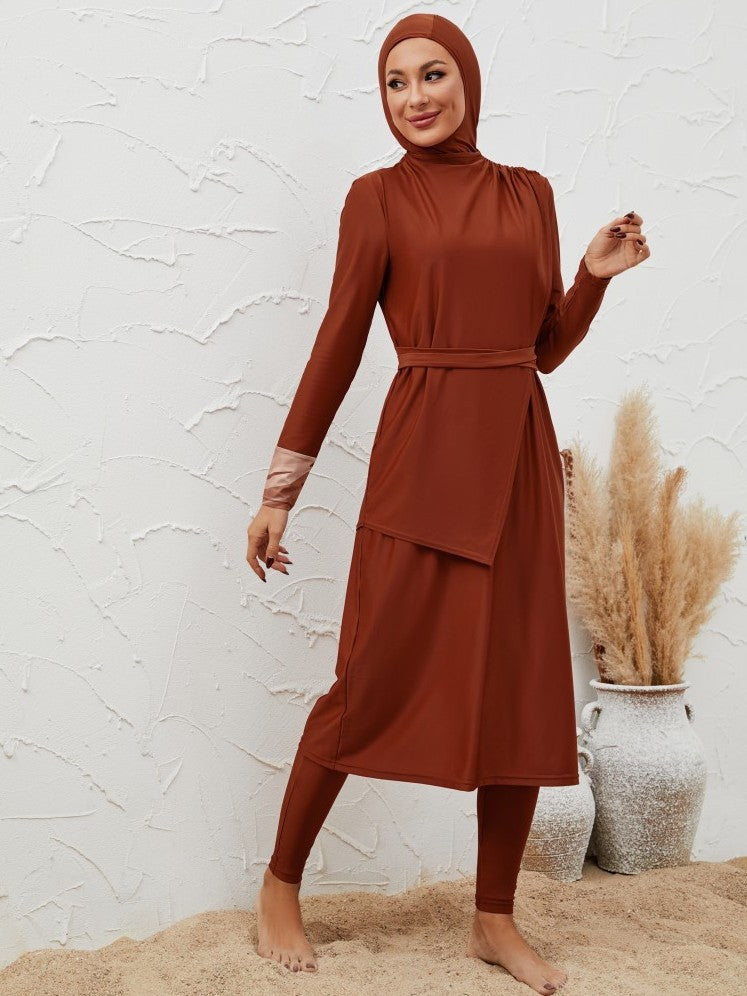 Muslim Burkinis 3 Pieces Set Swimsuit Swimwear - Islamic Halal Bathing Suit - Orange - #2611035