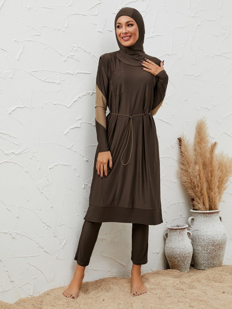 Muslim Burkinis 3 Pieces Set Swimsuit Swimwear - Islamic Halal Bathing Suit - Coffee - #2610764