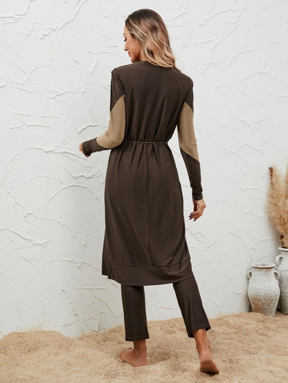 Muslim Burkinis 3 Pieces Set Swimsuit Swimwear - Islamic Halal Bathing Suit - Coffee - #2610764