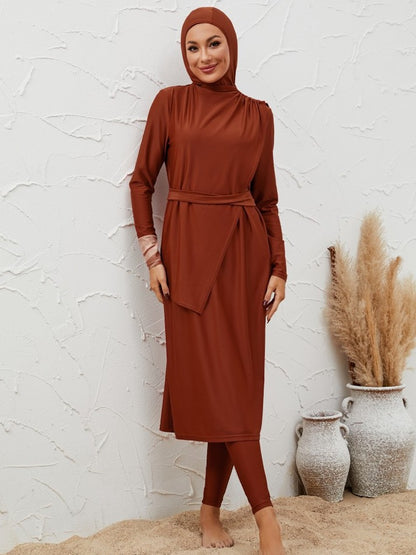 Muslim Burkinis 3 Pieces Set Swimsuit Swimwear - Islamic Halal Bathing Suit - Orange - #2611035