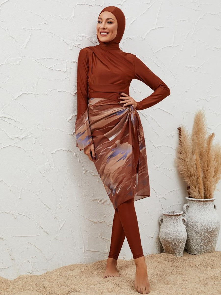 Muslim Women 4 Pieces Set Burkinis Swimwear Swimsuit With Midi Wrap #2611037