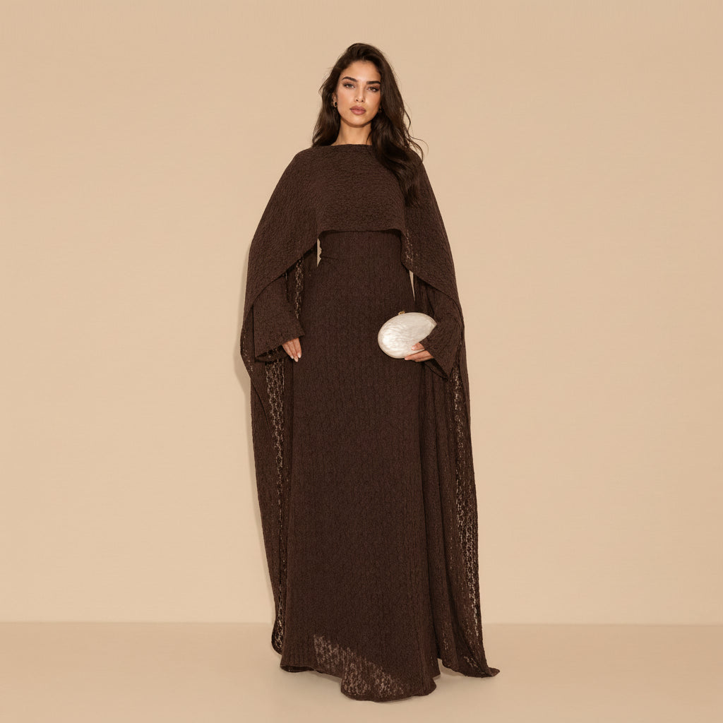 Muslim Women Openwork Abaya Dress With Cape #261379