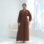 3 Pieces Set Wrinkle Fabric Cardigan Open Abaya Dress With Hijab