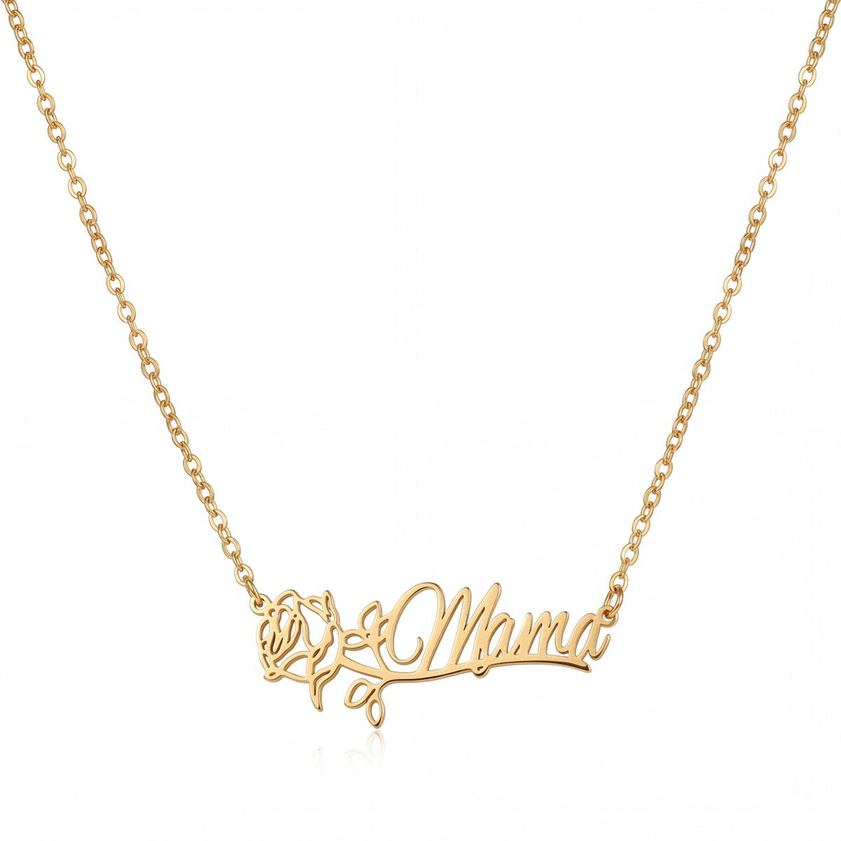 Custom Birth Flower Name Necklace - Personalized Jewelry - Gold/Silver/Rose Gold - Gift For Mom/Grandmother/Girlfriend - #2
