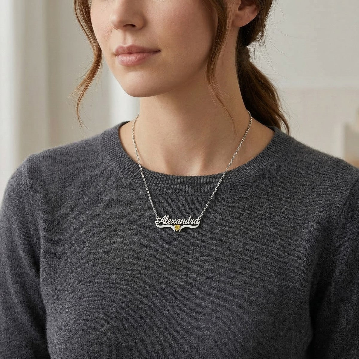 Custom Personalized Arabic & English Name Necklace With Birthstone #1ZX