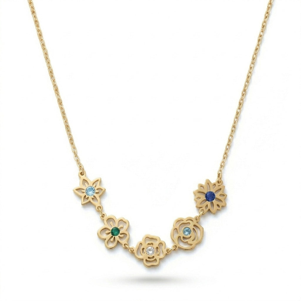 Birth Flower With Birthstone Necklace For Mom, Grandma #1403