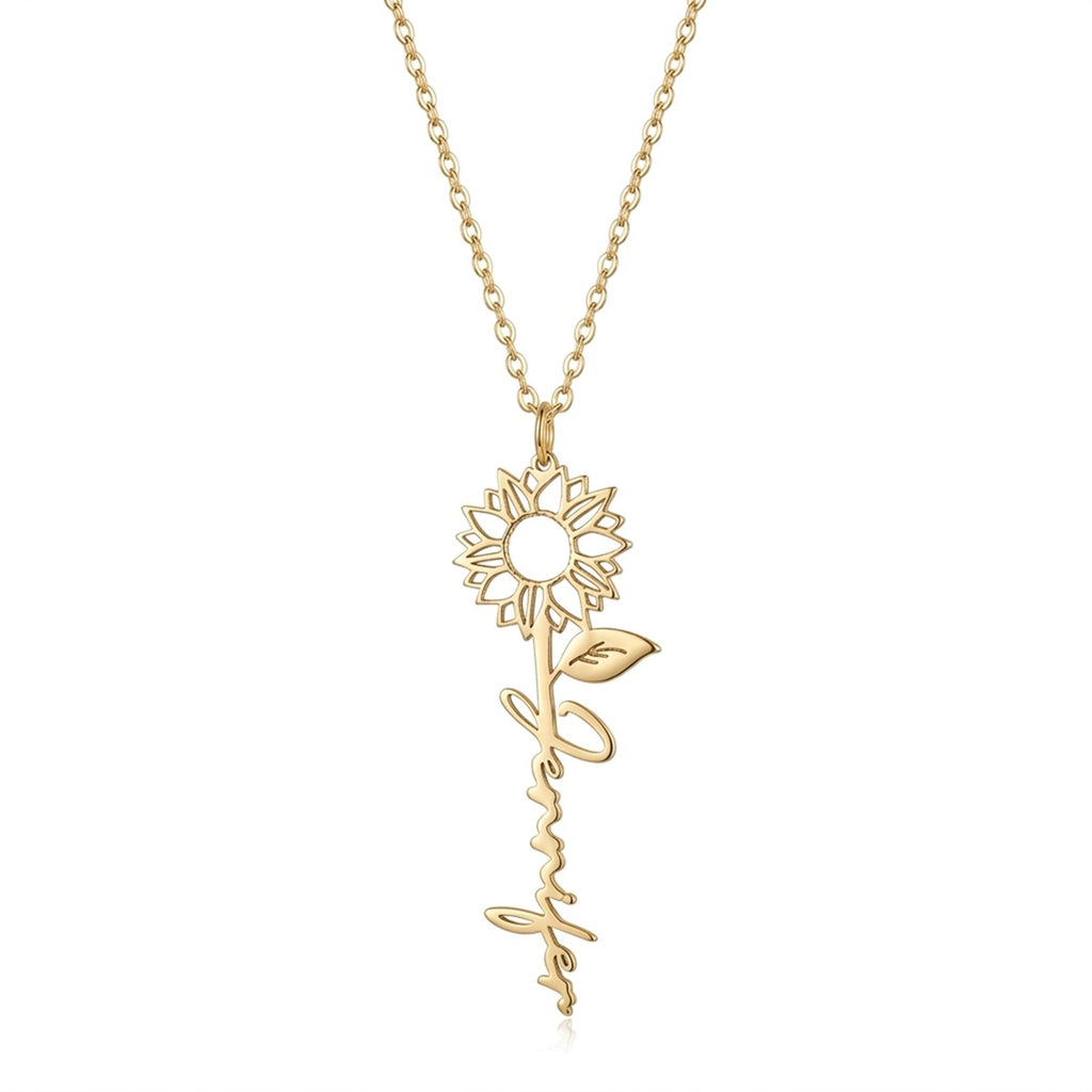 Personalized Name Necklace With Sunflower #10
