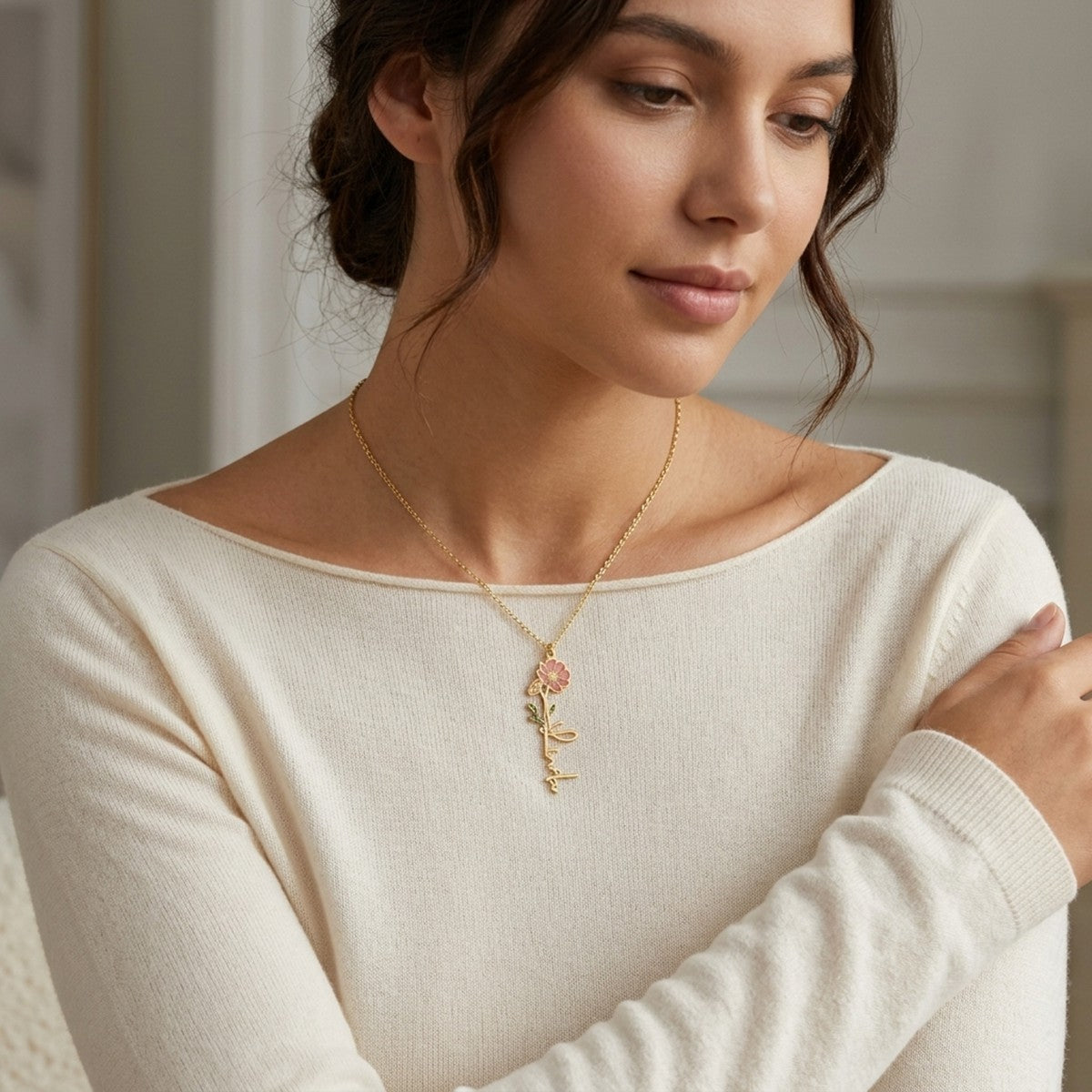 Custom Birth Flower Name Necklace - Personalized Jewelry - Gold/Silver/Rose Gold - Gift For Mom/Grandmother/Girlfriend - #4