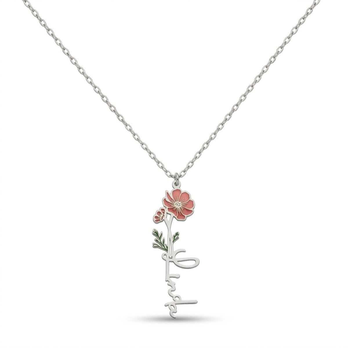 Custom Birth Flower Name Necklace - Personalized Jewelry - Gold/Silver/Rose Gold - Gift For Mom/Grandmother/Girlfriend - #4