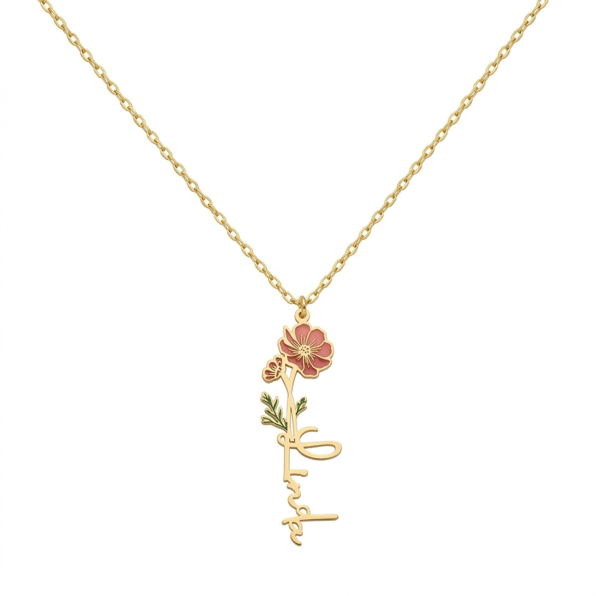 Custom Birth Flower Name Necklace - Personalized Jewelry - Gold/Silver/Rose Gold - Gift For Mom/Grandmother/Girlfriend - #4