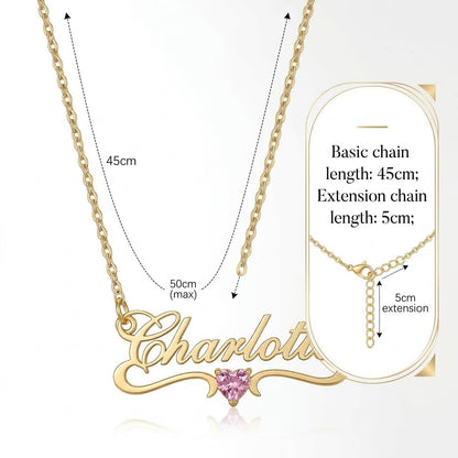 Custom Personalized Arabic & English Name Necklace With Birthstone #6ZX