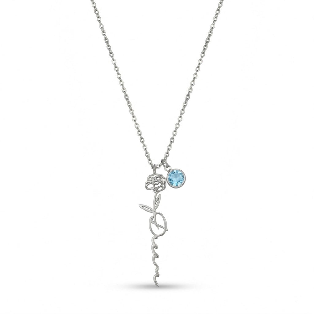 Personalized Name Necklace With Birthstone And Birth Flower #5