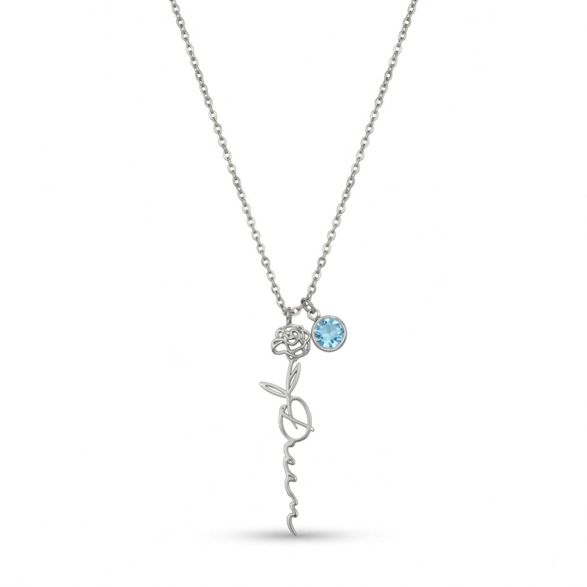 Personalized Name Necklace With Birthstone And Birth Flower #5