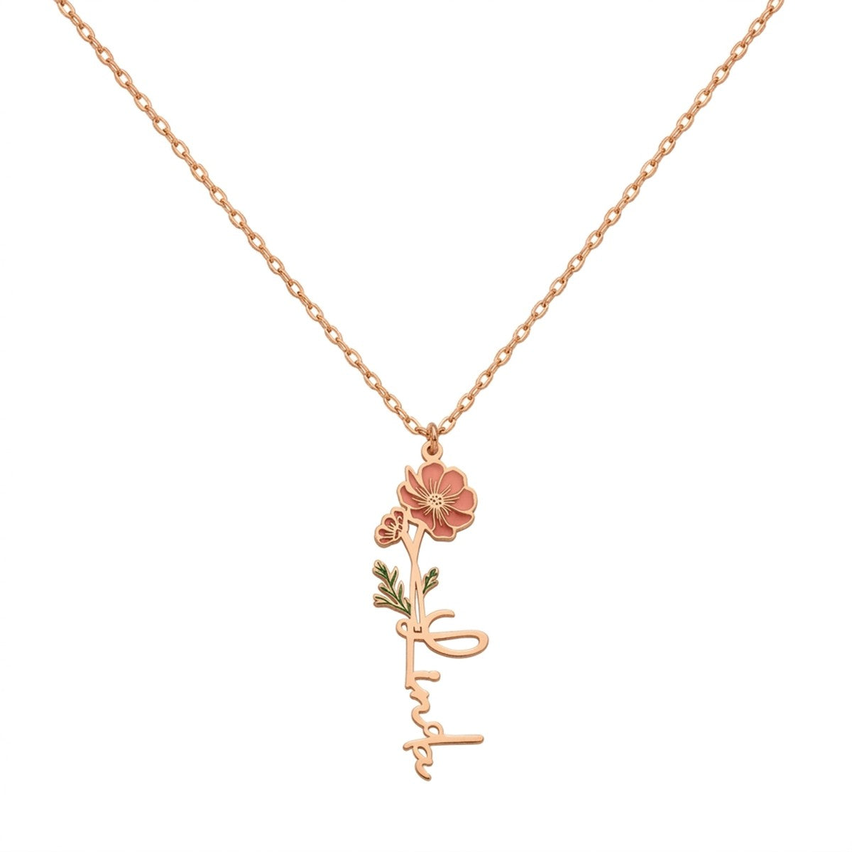 Custom Birth Flower Name Necklace - Personalized Jewelry - Gold/Silver/Rose Gold - Gift For Mom/Grandmother/Girlfriend - #4