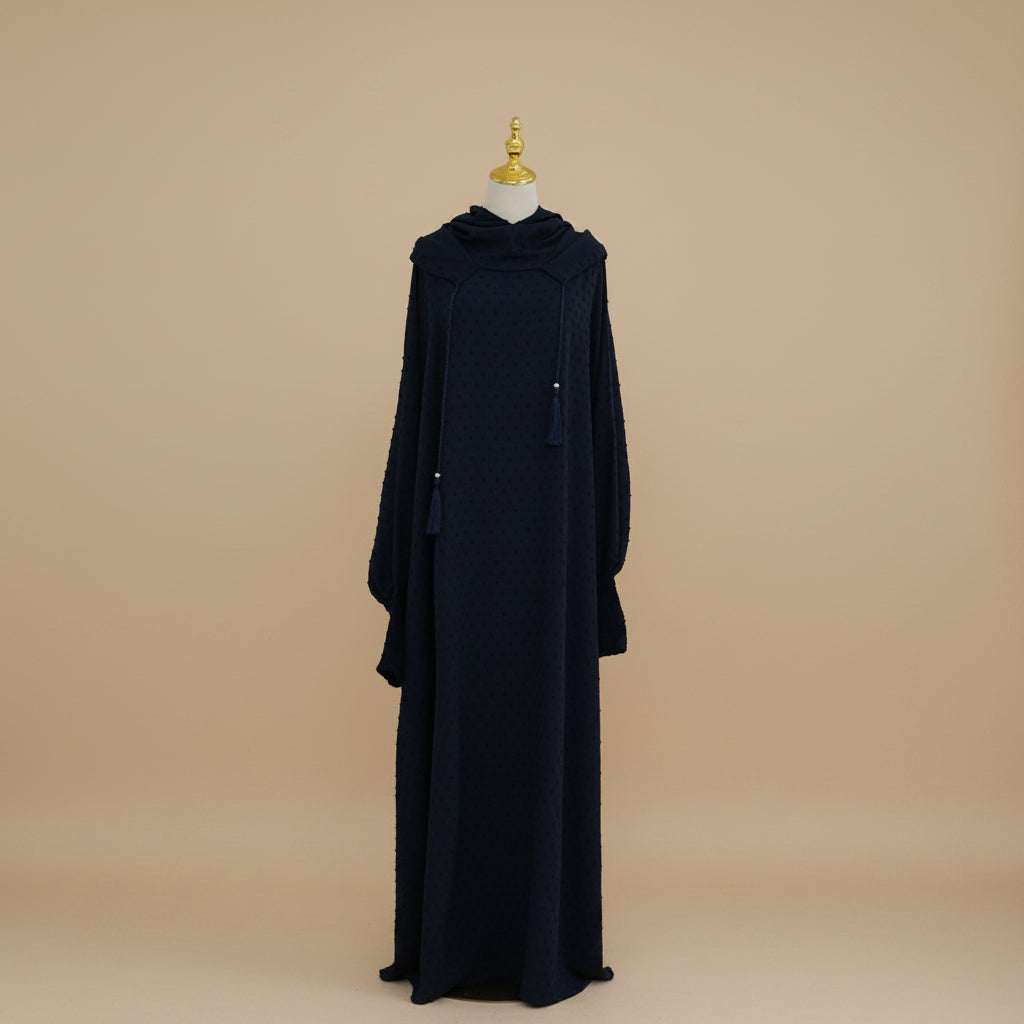 Muslim Women Hooded Polka Dots Printed Jilbab Abaya Dress #261196