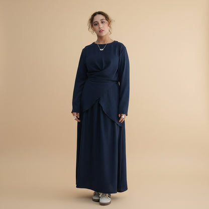 Muslim Women 2 Pieces Set Wrinkle Tops And Skirt Suit Set Abaya Daily Wear #261098