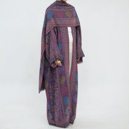Hotfix Rhinestone Muslim Women Open Abaya With A Matching Hijab #261314