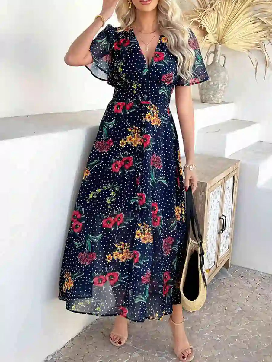 Bohemia V-Neck Printed Women Dress #2523048