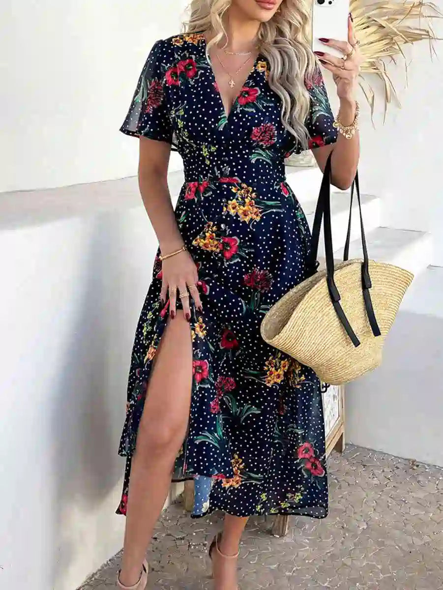 Bohemia V-Neck Printed Women Dress #2523048