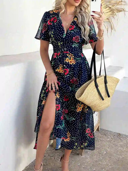 Bohemia V-Neck Printed Women Dress #2523048